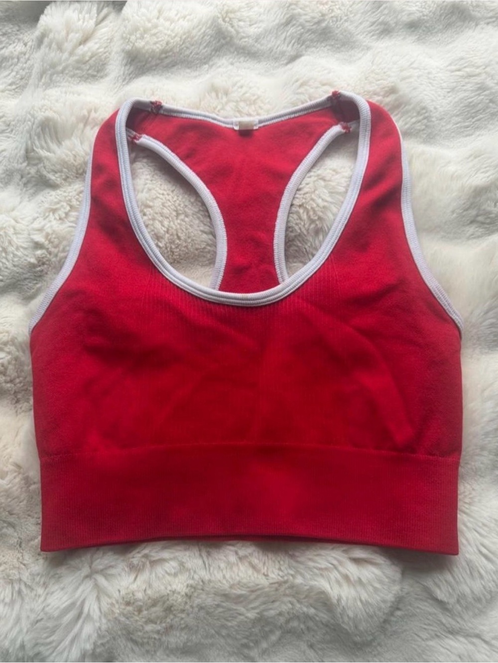 Racerback Sports Bra in Red with White Trim - Size XS or S